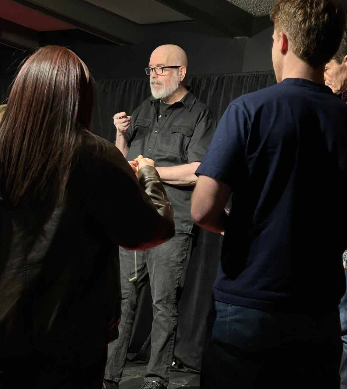Dave Moses shares some mysteries of the pendulum with audience members Dave Moses on a break between shows.